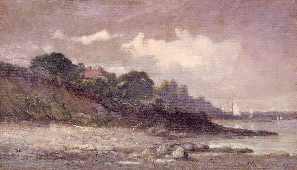 Edward Mitchell Bannister shoreline with sailboats and roof
